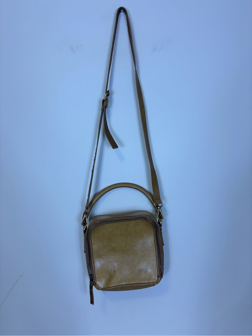 Madewell Golden Yellow Leather Square Crossbody Bag with Top Handle
